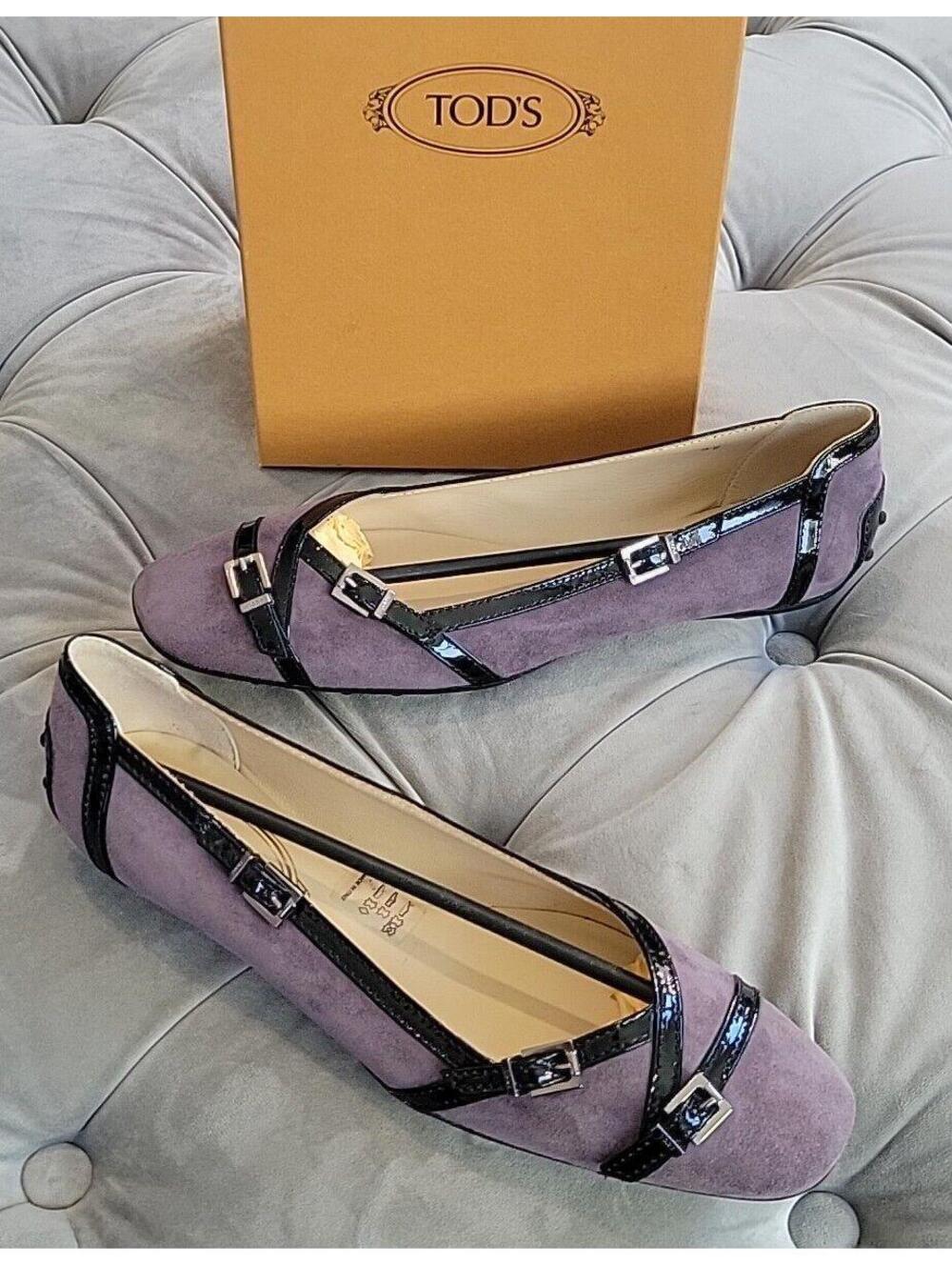 TOD'S Italy Purple Suede Holliday Zip Buckle Ballet Flats Womens Shoes 37 7 New